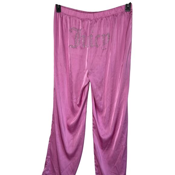 Juicy Couture Pink Satin Pajama Pants Rhinestone Logo on the Rear Size XL - Picture 3 of 13